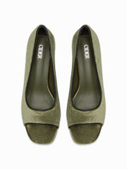 OPEN-TOE VELVET CHUNKY HEELS