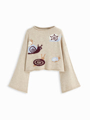 Knit Wool-blend Round Neckline Snail Bell Sleeve Oversized Top
