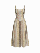 100% Cotton Floral Colorblock Lace Up A-line Maxi Cami Dress