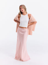 Satin Mid Rise Ruffle Maxi Skirt