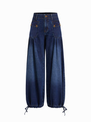 Cider Denim Low Rise Pleated Drawstring Jogger Jeans
