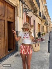 100% Cotton Low Rise Stripe Knotted Micro Shorts