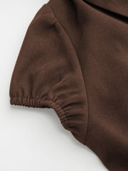 Collar Knotted Split Puff Sleeve Crop Top