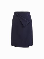 Mid Rise Wrap Button Midi Pencil Skirt