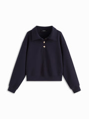 Collar Long Sleeve Metal Button Oversized Sweatshirt