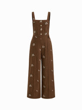 Corduroy Floral Backless Pocket Wide Leg Jumpsuit
