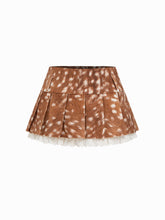 Cotton Low Rise Deer Print Pleated Broderie Anglaise Mini Skirt
