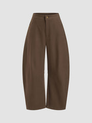 Cotton-blend Mid Rise Barrel-leg Cropped Trousers