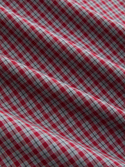 100% Cotton Peter Pan Collar Plaid Lace Trim Puff Sleeve Knotted Mini Dress