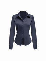 Satin Collar Long Sleeve Shirt