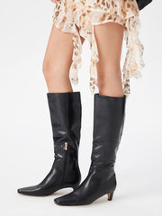 SQUARE TOE FAUX LEATHER KNEE HIGH BOOTS