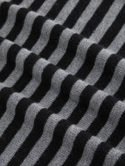 Knit Wool-blend Asymmetrical Neck Stripe Long Sleeve Top