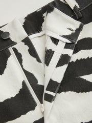 100% Cotton Mid Rise Zebra Striped Print Wide Leg Trousers Curve & Plus