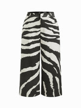 100% Cotton Mid Rise Zebra Striped Print Wide Leg Trousers Curve & Plus