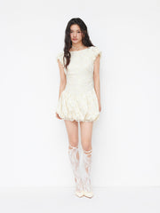 Jacquard Boat Neck Geometric Backless Bubble Hem Mini Dress