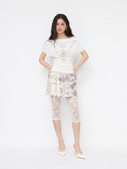Jacquard Low Rise Floral Patched Bowknot Mini Skirt