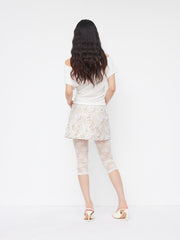 Jacquard Low Rise Floral Patched Bowknot Mini Skirt
