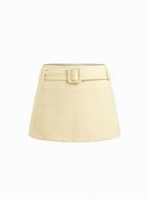 Texture Low Rise A-line Mini Skirt With Belt