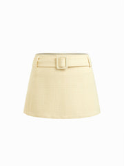 Texture Low Rise A-line Mini Skirt With Belt