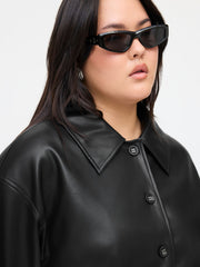 Faux Leather Collar Shacket With Belt Curve & Plus