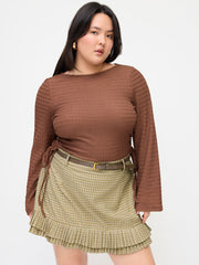 Plaid Low Rise Pleated Layered Micro Mini Skirt With Belt Curve & Plus