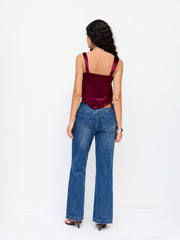 Velvet Sweetheart Neck Knotted Tank Top