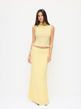 High Neck Texture Lettuce Trim Top & Mid Rise Maxi Skirt Set