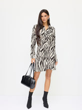 Zebra Striped Collar Long Sleeve Mini Shirt Dress