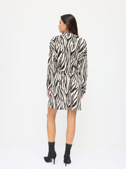 Zebra Striped Collar Long Sleeve Mini Shirt Dress