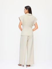 Collar Metal Detail Short Sleeve Wide Leg Jumpsuit
