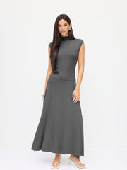 High Neck Asymmetrical Hem Midi Dress