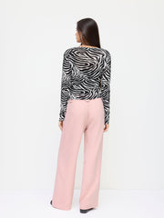 Two Piece Zebra Striped Asymmetrical Neck Long Sleeve Top With Cami Top