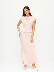 Textured Satin Mid Rise Mermaid Maxi Skirt