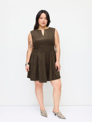 Suede V-neck Pleated Mini Dress Curve & Plus