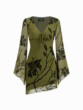 Mesh V-neck Floral Asymmetrical Hem Mini Dress