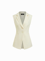 Notch Collar Button Split Belted Blazer Vest