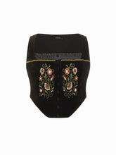 Velvet Square Neck Floral Embroidery Lettuce Trim Jacket Vest Curve & Plus