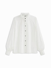100% Cotton Stand Collar Lettuce Trim Oversized Long Sleeve Blouse