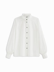 100% Cotton Stand Collar Lettuce Trim Oversized Long Sleeve Blouse
