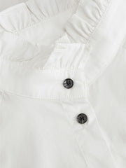 100% Cotton Stand Collar Lettuce Trim Oversized Long Sleeve Blouse