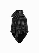 Chiffon Stand Collar Polka Dot Knotted Bodysuit