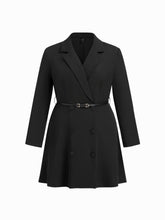 Notched Collar V-neck Double Breasted Mini Blazer Dress With Belt Curve & Plus