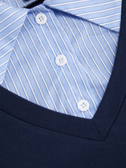 Cotton Collar Striped Two Tone Top Curve & Plus