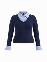 Cotton Collar Striped Two Tone Top Curve & Plus