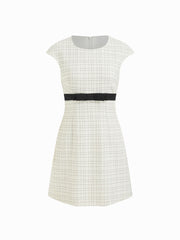 Tweed Round Neckline Contrasting Bowknot Mini Dress
