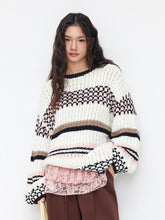 Knit Crochet Round Neck Striped Contrasting Binding Oversized Sweater