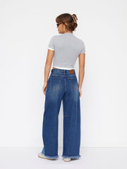 Cider Denim Colorblock Mid Rise Double Waist Barrel-leg Jeans