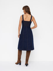 Stretch Denim A-line Maxi Cami Dress