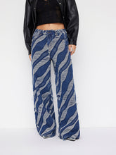 Cider Denim Abstract Wave Low Rise Ripped Wide Leg Jeans