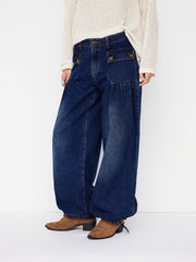 Cider Denim Low Rise Pleated Drawstring Jogger Jeans